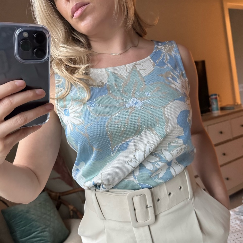 Vintage St. John Floral Sleeveless Blouse